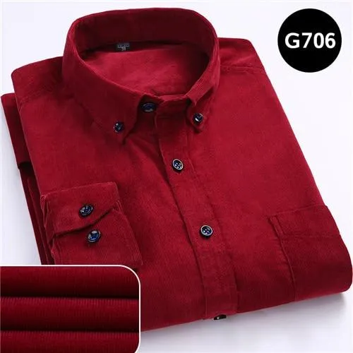 100% Cotton Corduroy Long Sleeve Button Collar Men’s Shirt in 6XL Size