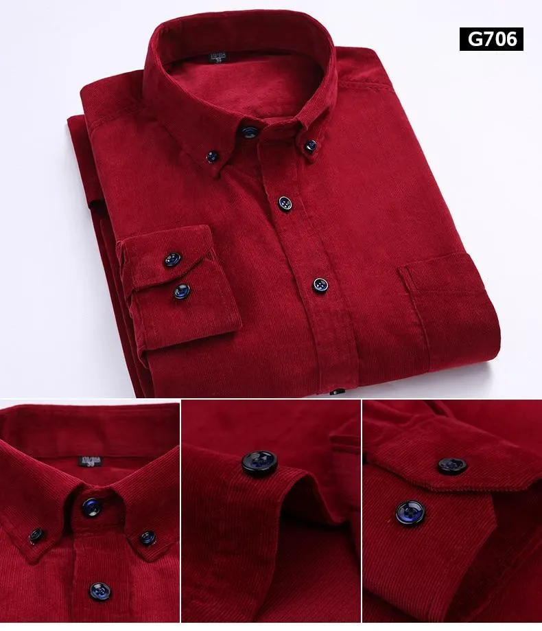 100% Cotton Corduroy Long Sleeve Button Collar Men’s Shirt in 6XL Size