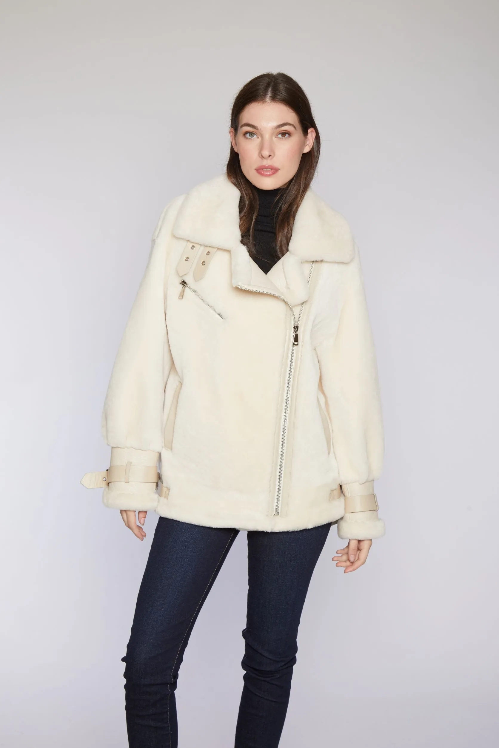 #126 Plush Shearling Moto Jacket   3 left   1/S  1/M  1/l  $500