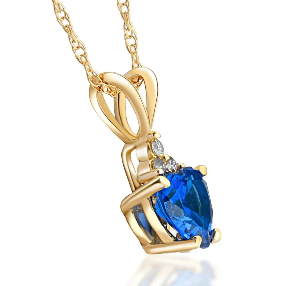 1/2ct Diamond & Blue Sapphire Heart Pendant 10K Yellow Gold