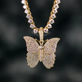 18K Diamond Mens' Butterfly Necklace Set in Gold