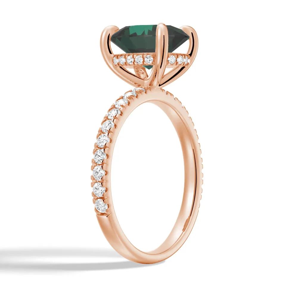 2 CT. Micropavé Oval Green Moissanite Engagement Ring With Hidden Halo in Rose Gold