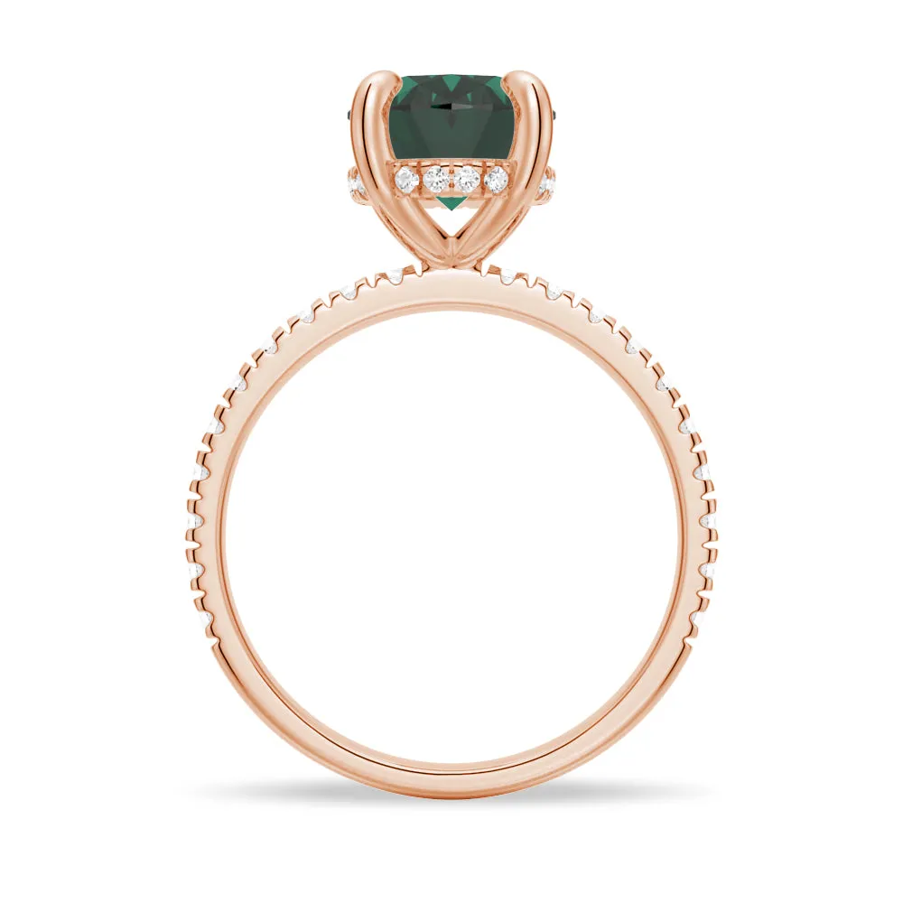 2 CT. Micropavé Oval Green Moissanite Engagement Ring With Hidden Halo in Rose Gold