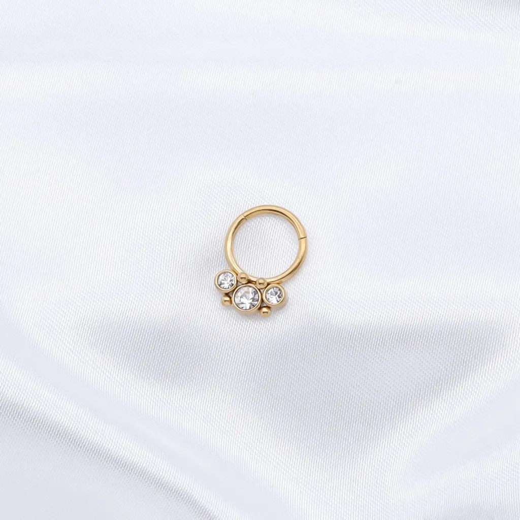 3 Bezel Set Forward Facing CZ Hinged Segment Ring - Gold