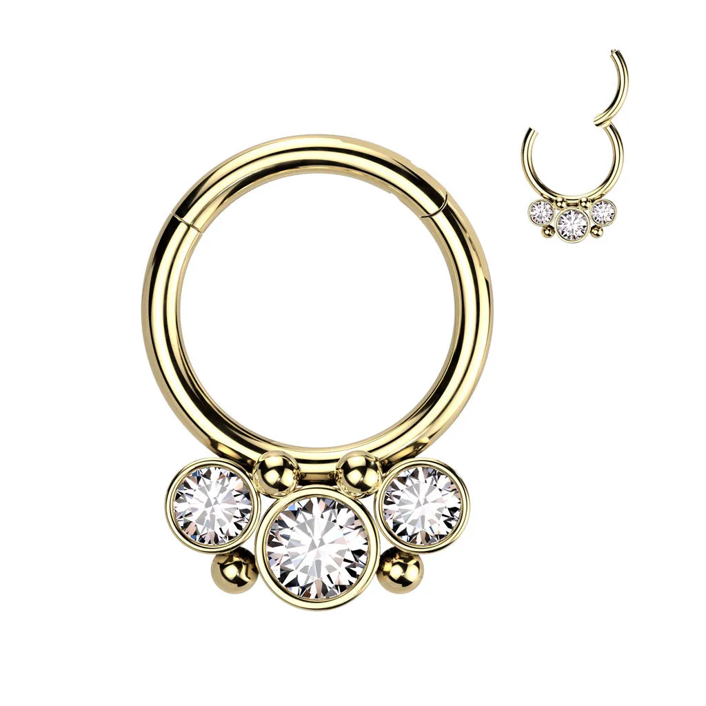 3 Bezel Set Forward Facing CZ Hinged Segment Ring - Gold