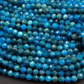 AA Micro Faceted Natural Apatite 4mm 6mm Round Beads 16" Strand