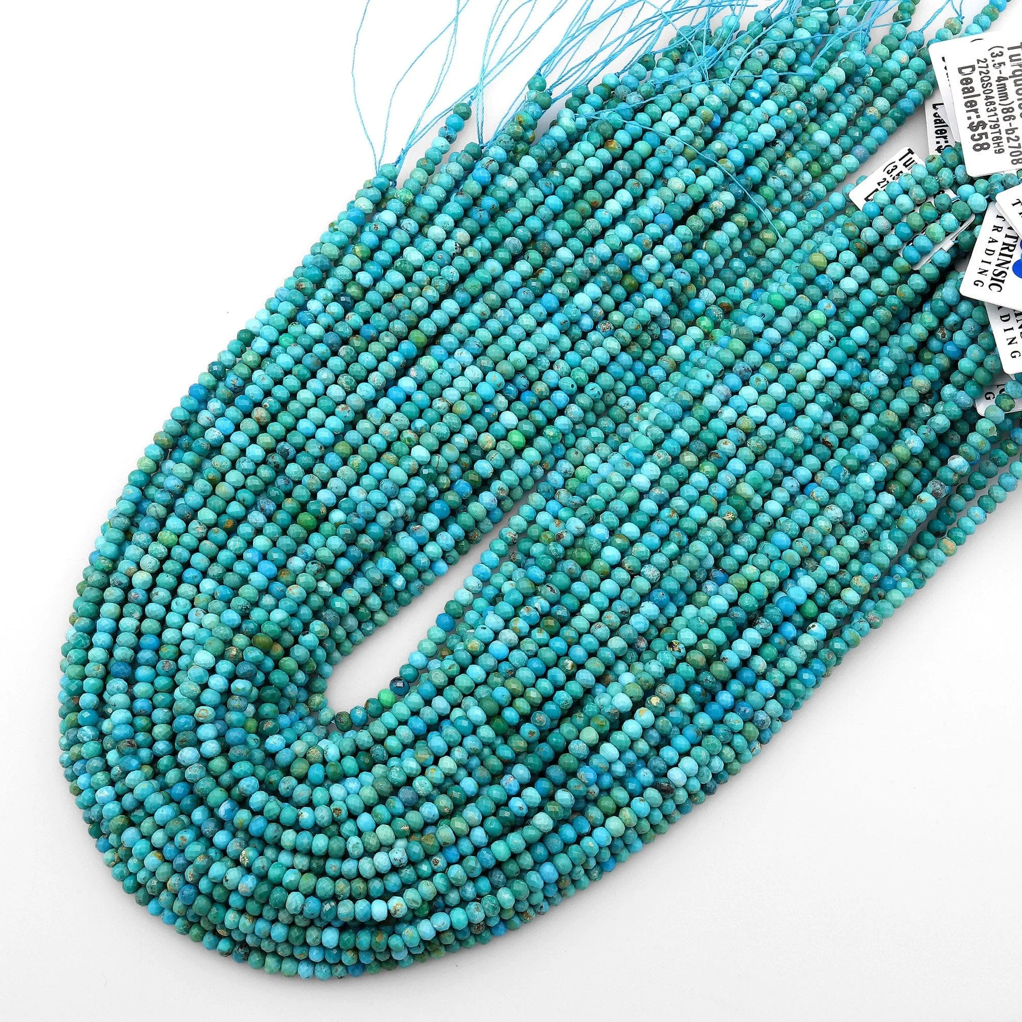 AAA Genuine Natural Turquoise 3mm 4mm Faceted Rondelle Beads Blue Green Gemstone 15.5" Strand