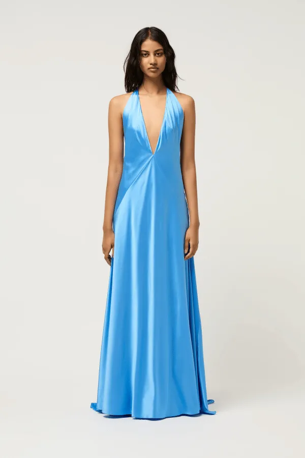 Alexandra Silk Satin Maxi Dress Sky Blue