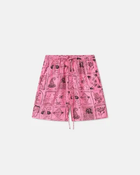 Anne - Printed Silk-Twill Shorts - Hand Drawn Ornamental Pink