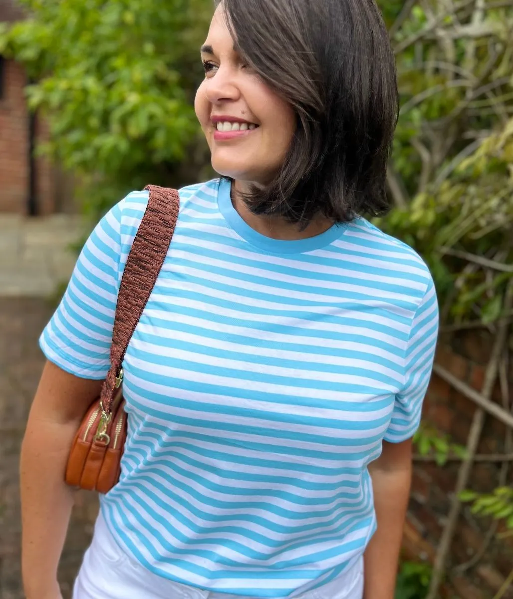 Aqua Striped Cotton Tee