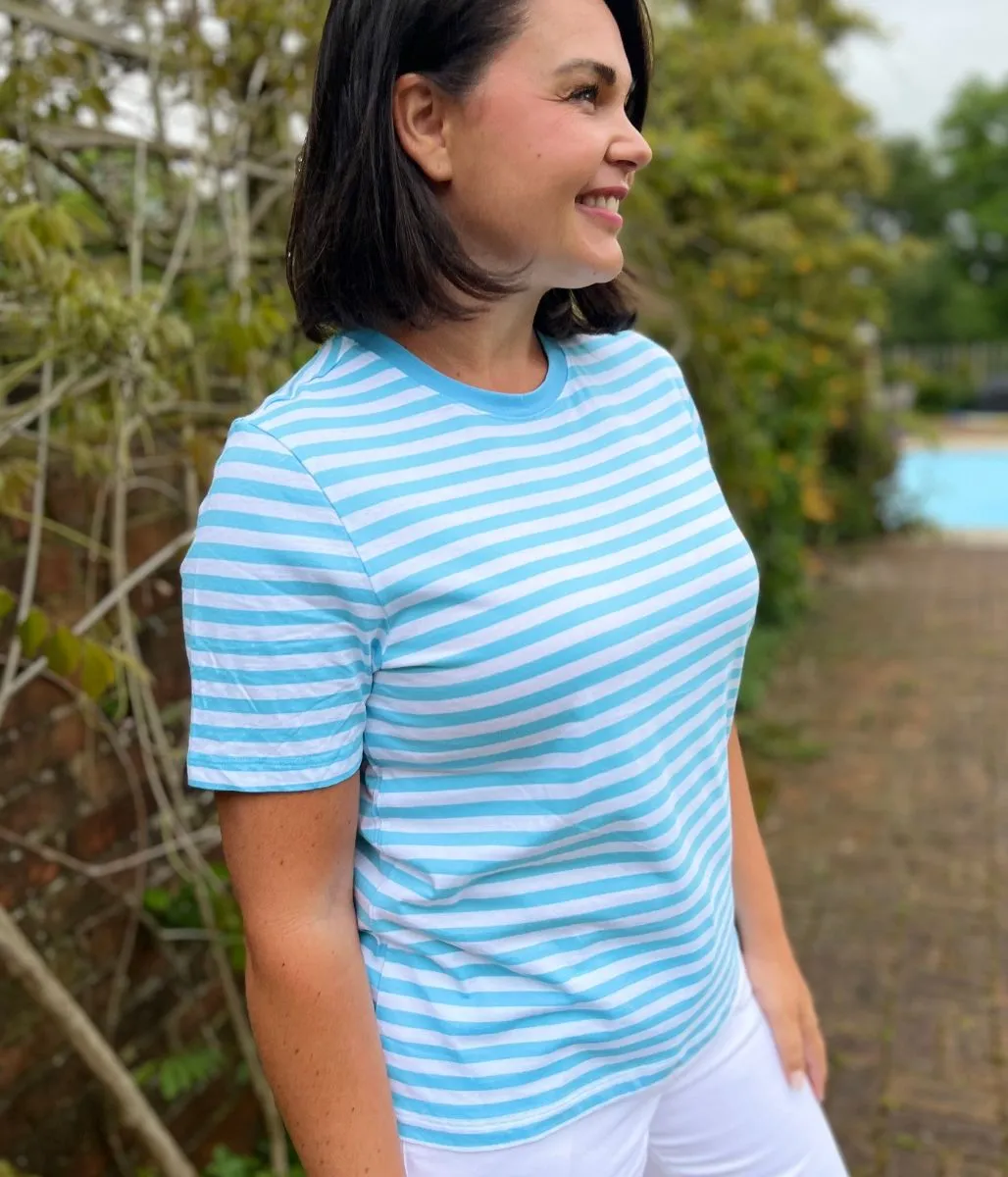 Aqua Striped Cotton Tee