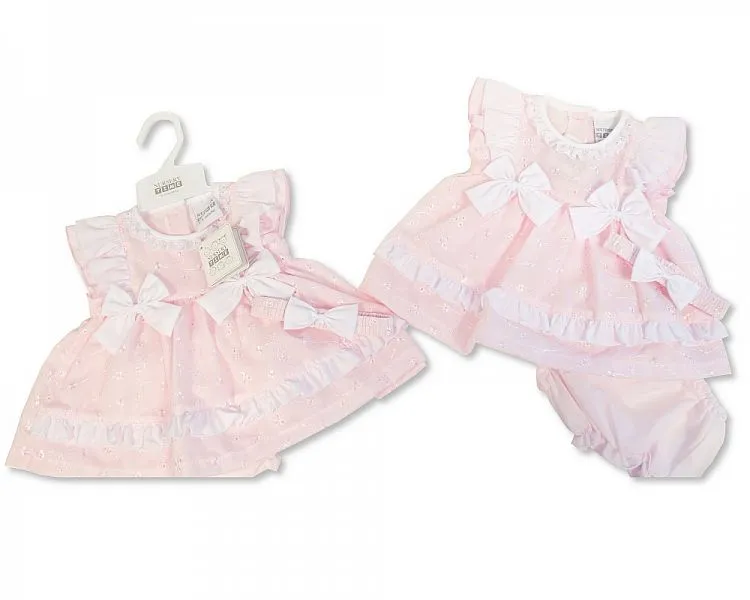 Baby Dress with Bows, Lace and Embroidery (0-6 Months) (PK6) Bis-2120-6009