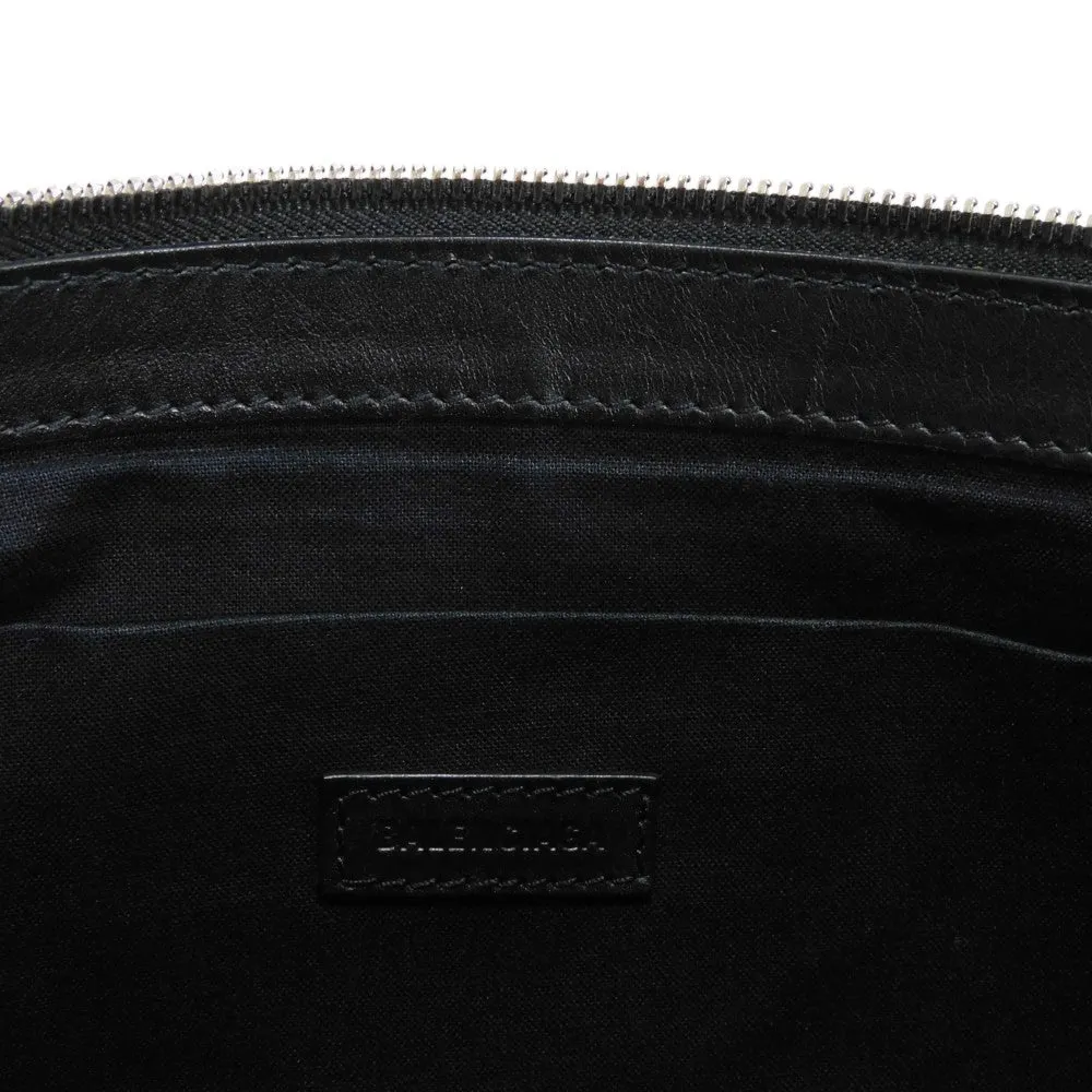 BALENCIAGA Clutch bag 373834 AQ3BN 9260 Cotton canvas x smooth calfskin Natural x Black New logo Navy clip M mens Used Authentic