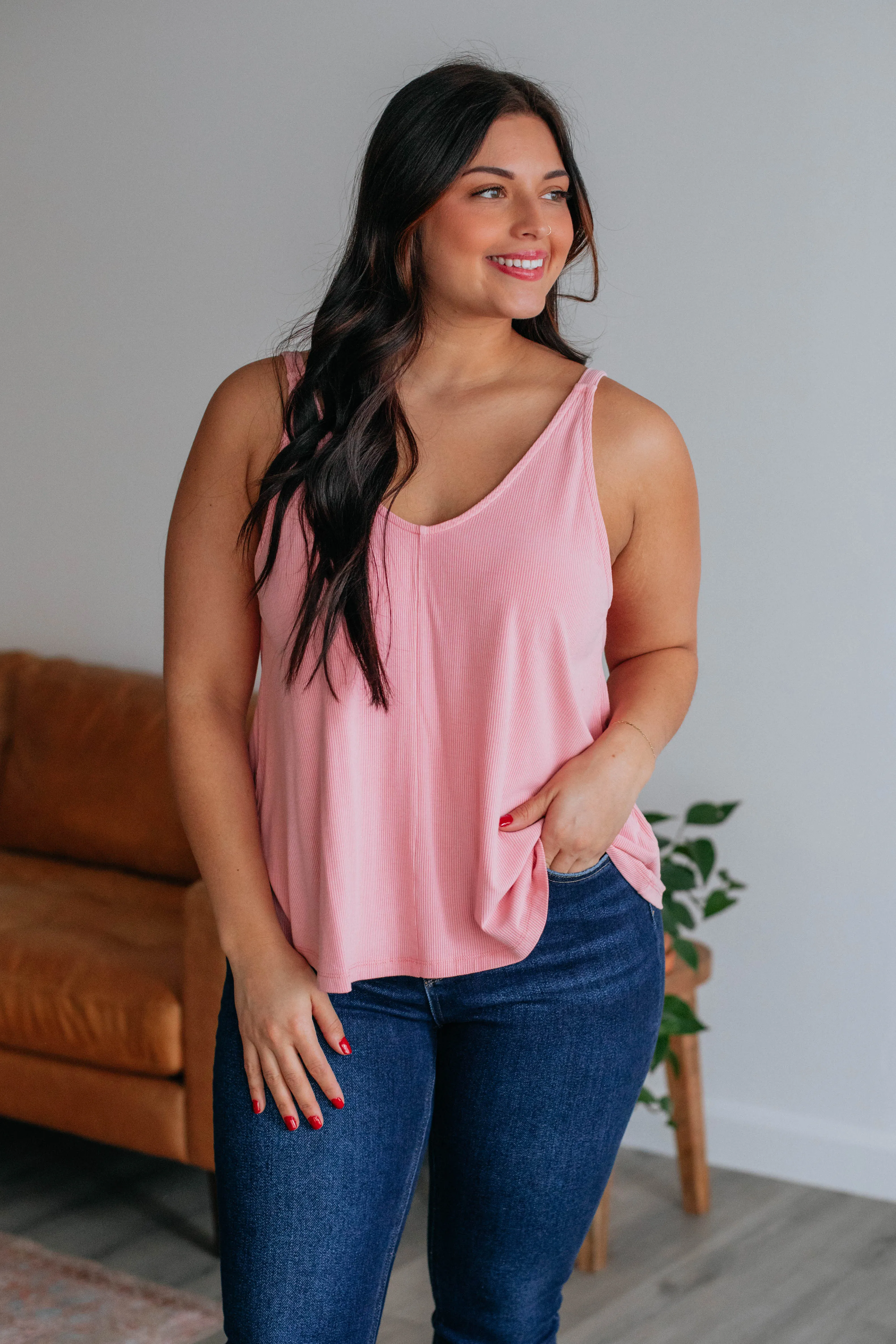 Baxter Ribbed Tank - Flamingo