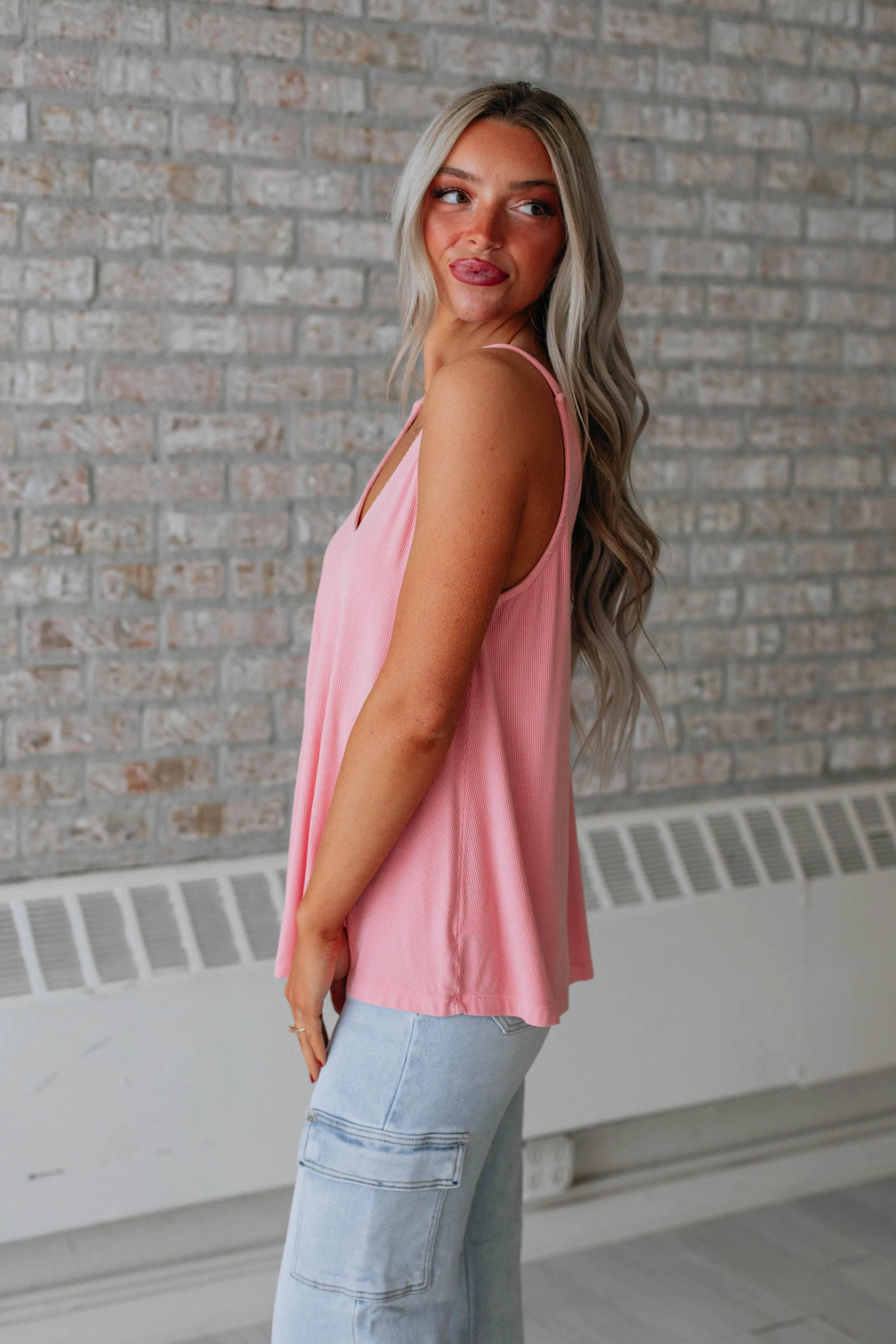 Baxter Ribbed Tank - Flamingo