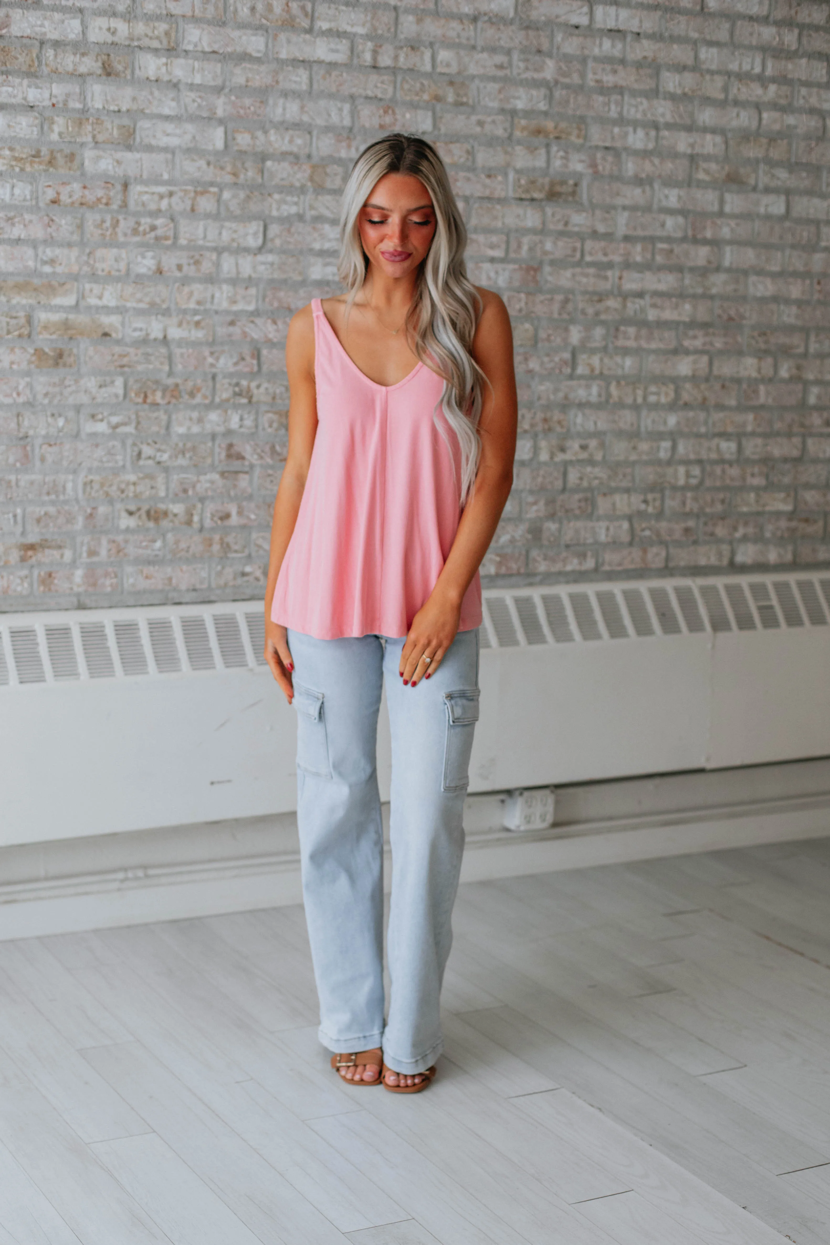 Baxter Ribbed Tank - Flamingo