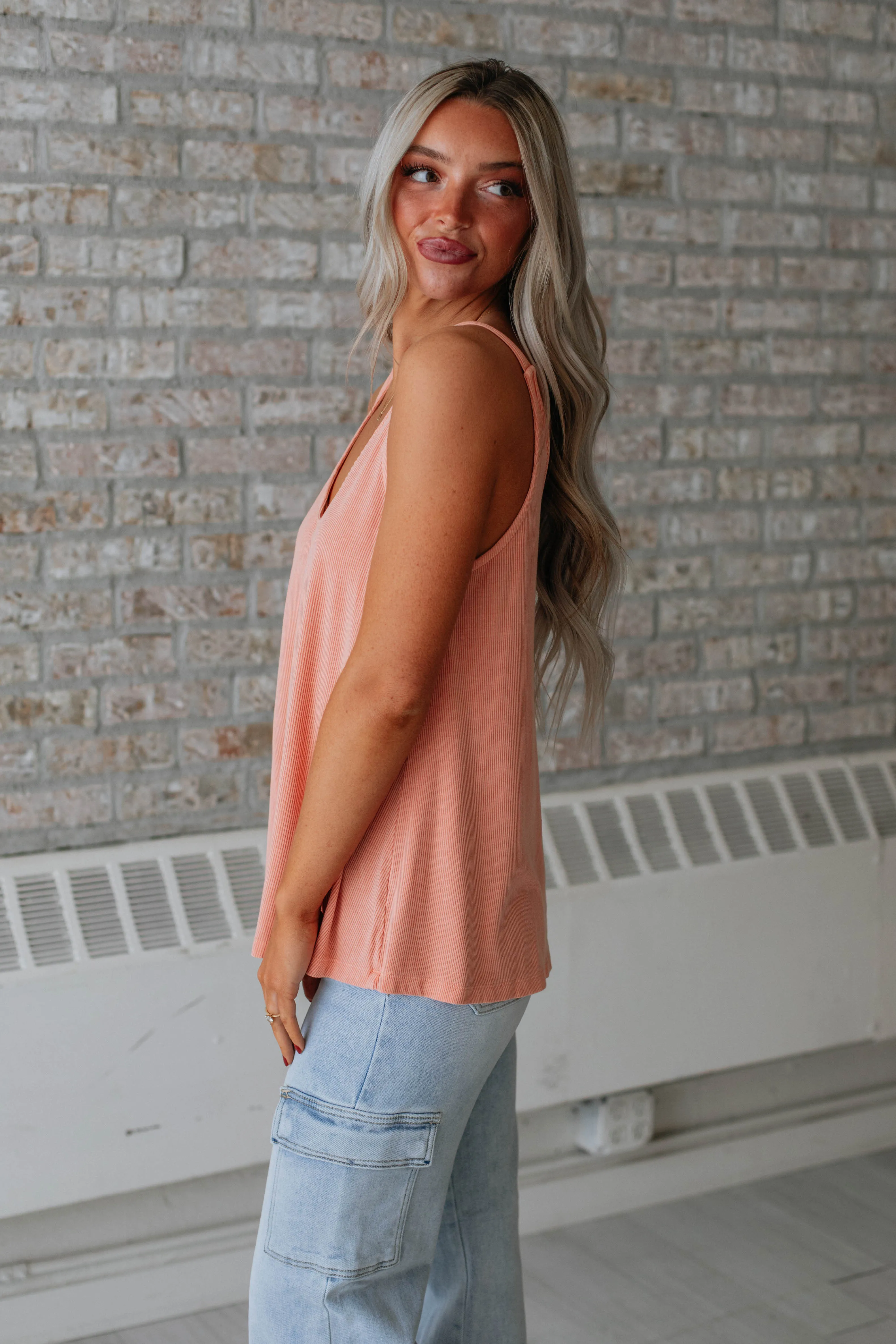 Baxter Ribbed Tank - Peach