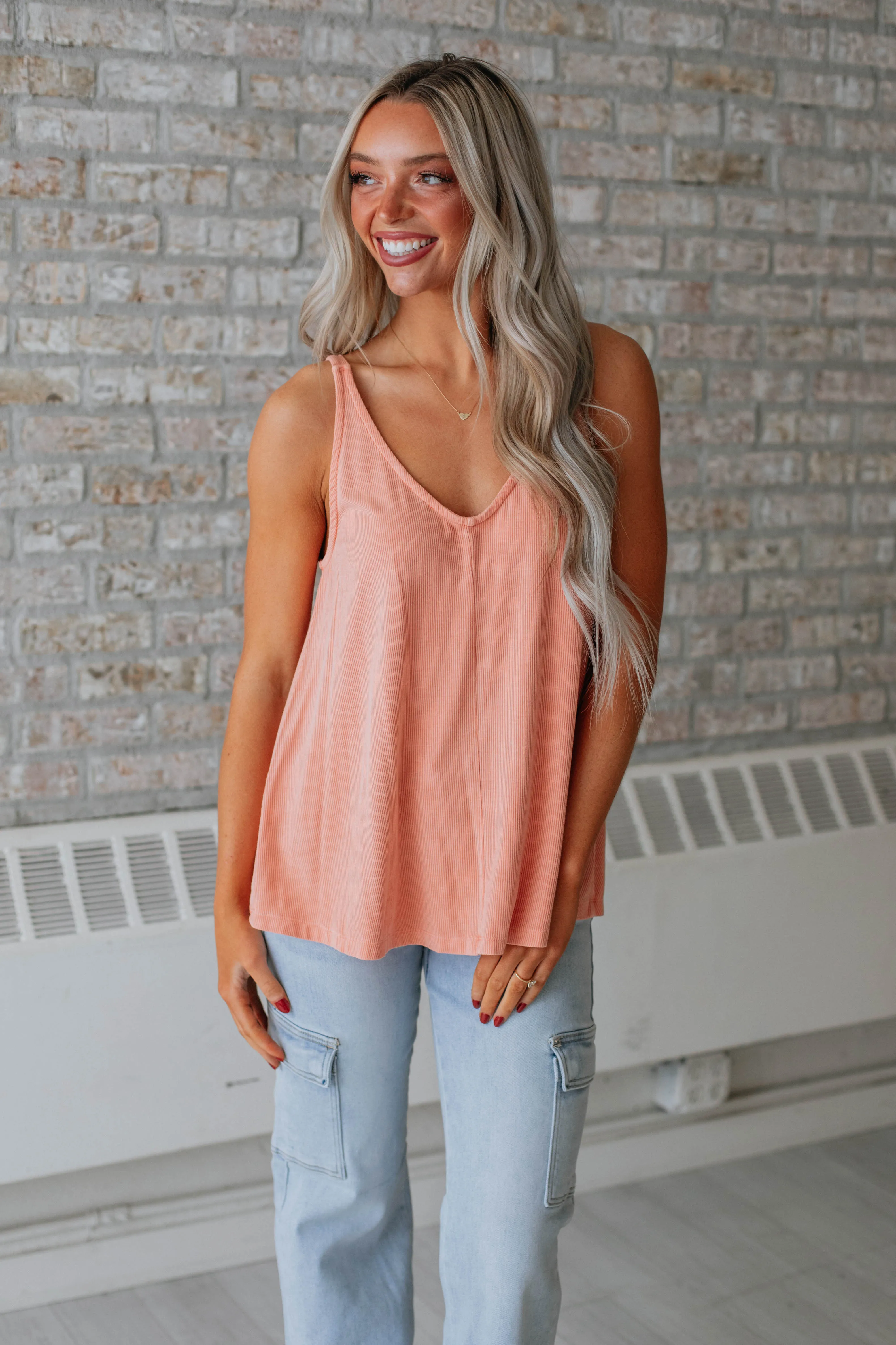 Baxter Ribbed Tank - Peach