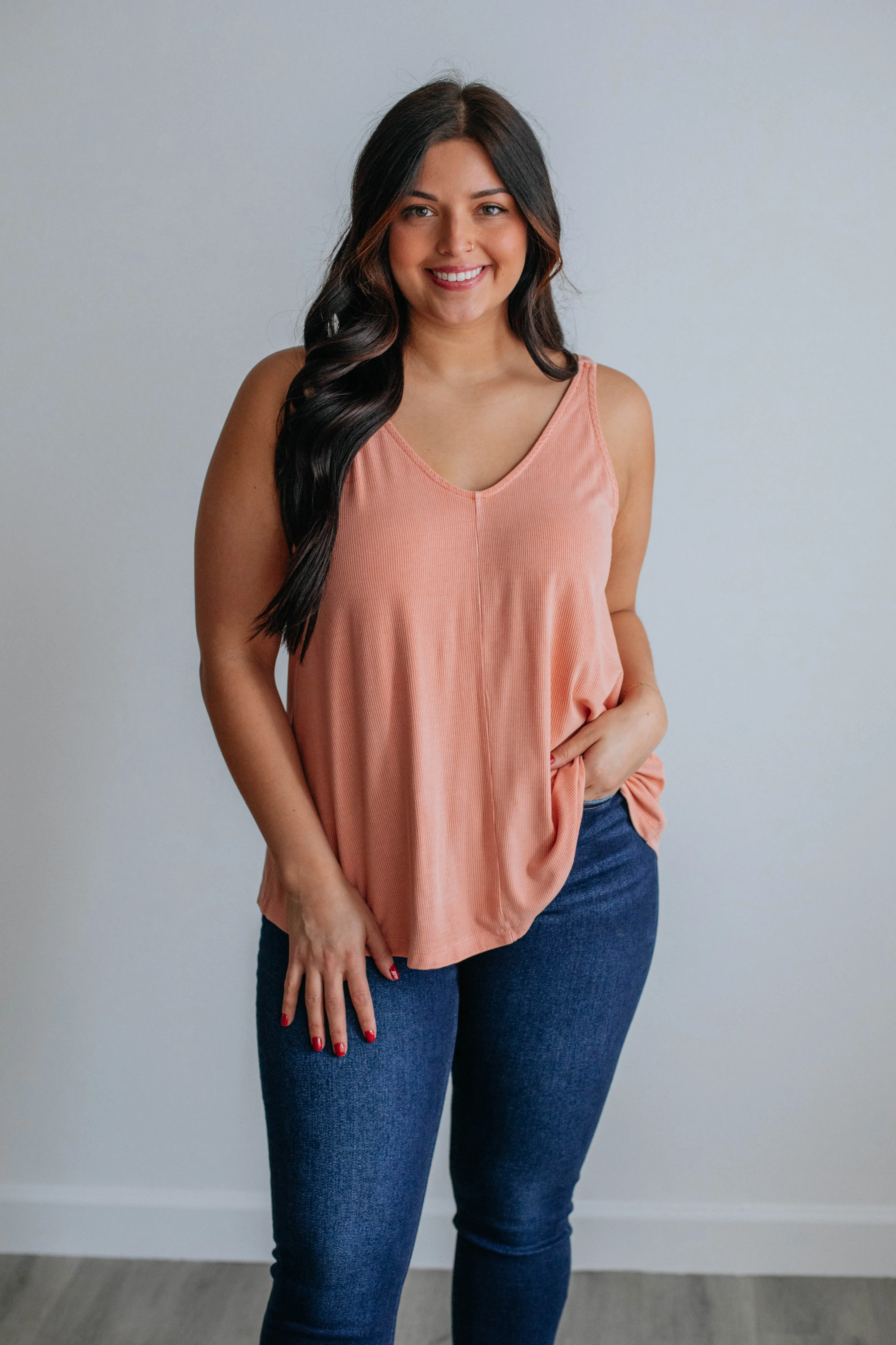 Baxter Ribbed Tank - Peach