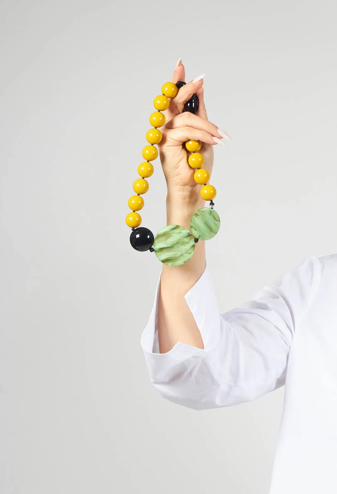 Beaded Choker with Circular Pendants in Mustard and Green