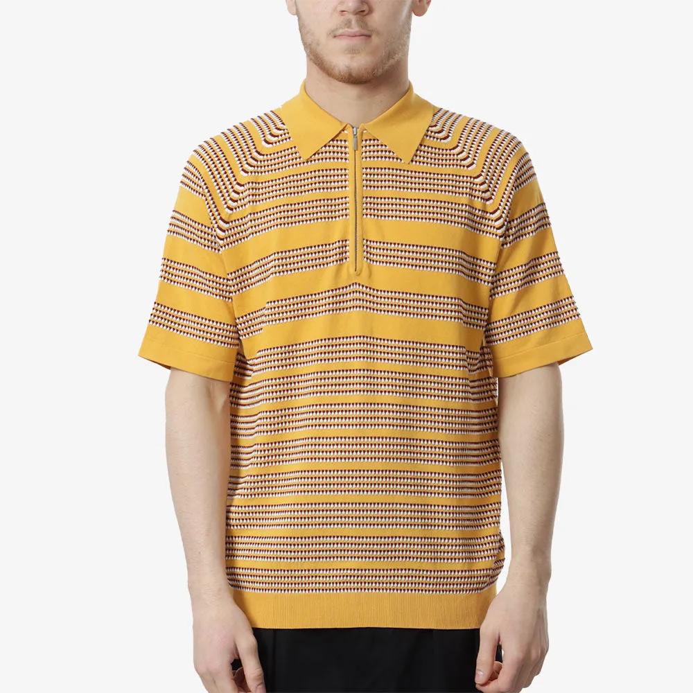 Beams Plus Half Zip Knit Polo Jaquard Shirt