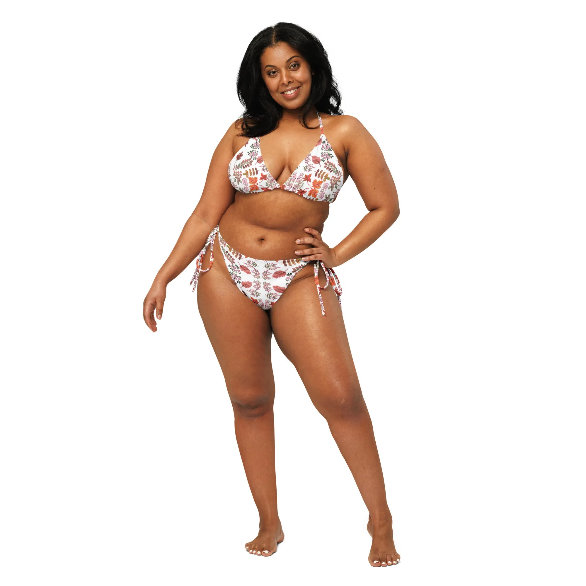 Best Fall Leaves Print Bikini, 2 pc Recycled String Bikini Set For Women - Made in USA/EU/MX  (US Size: 2XL-6XL)