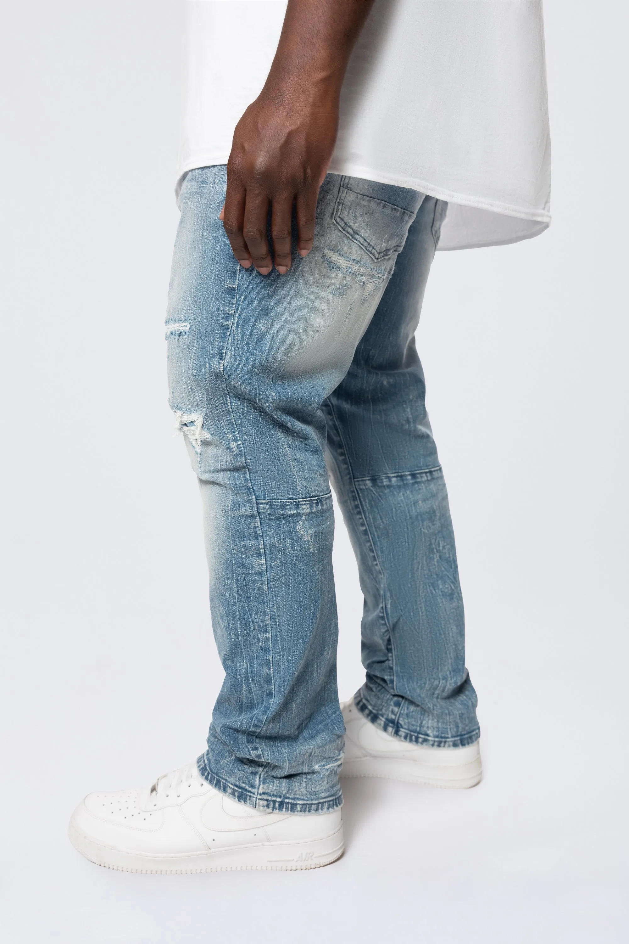 Big and Tall - Distressed Rip & Repair Jean - Lowell Blue