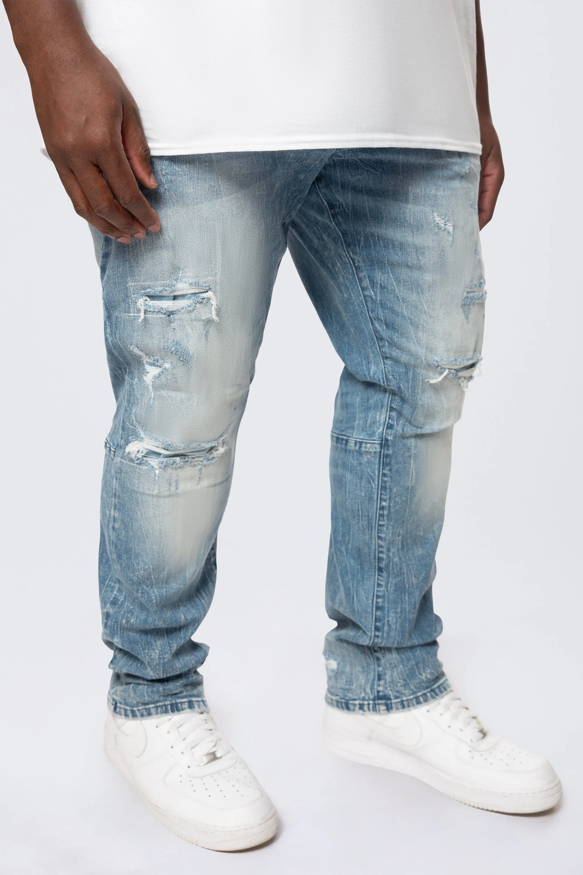 Big and Tall - Distressed Rip & Repair Jean - Lowell Blue