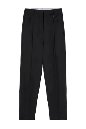 Black Pleat Detail Straight-Leg Trousers