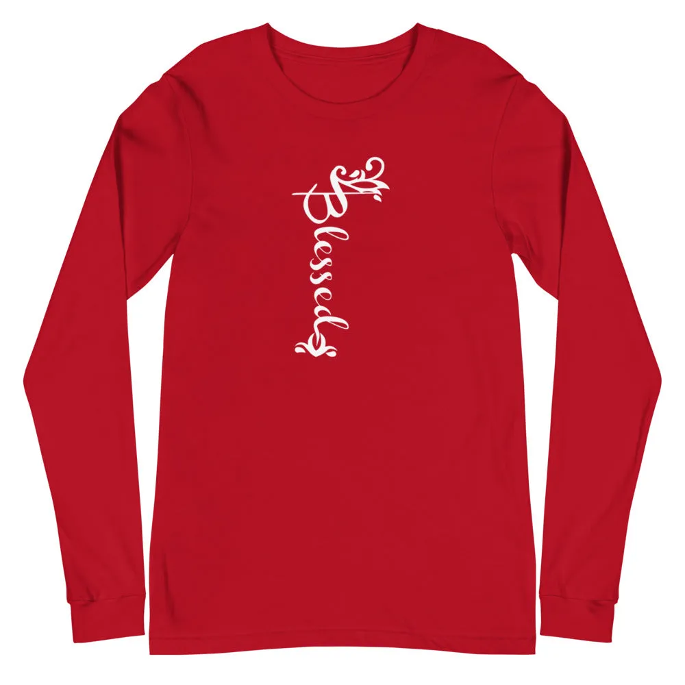 Blessed Ornamental White Font Long Sleeve Tee