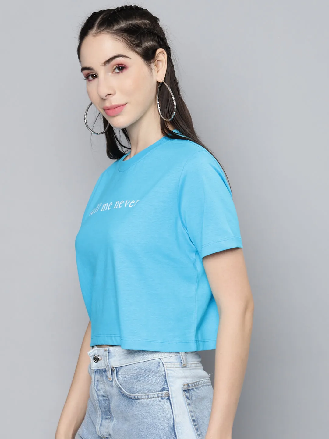 Blue Call-Me-Never Crop Boxy T-Shirt