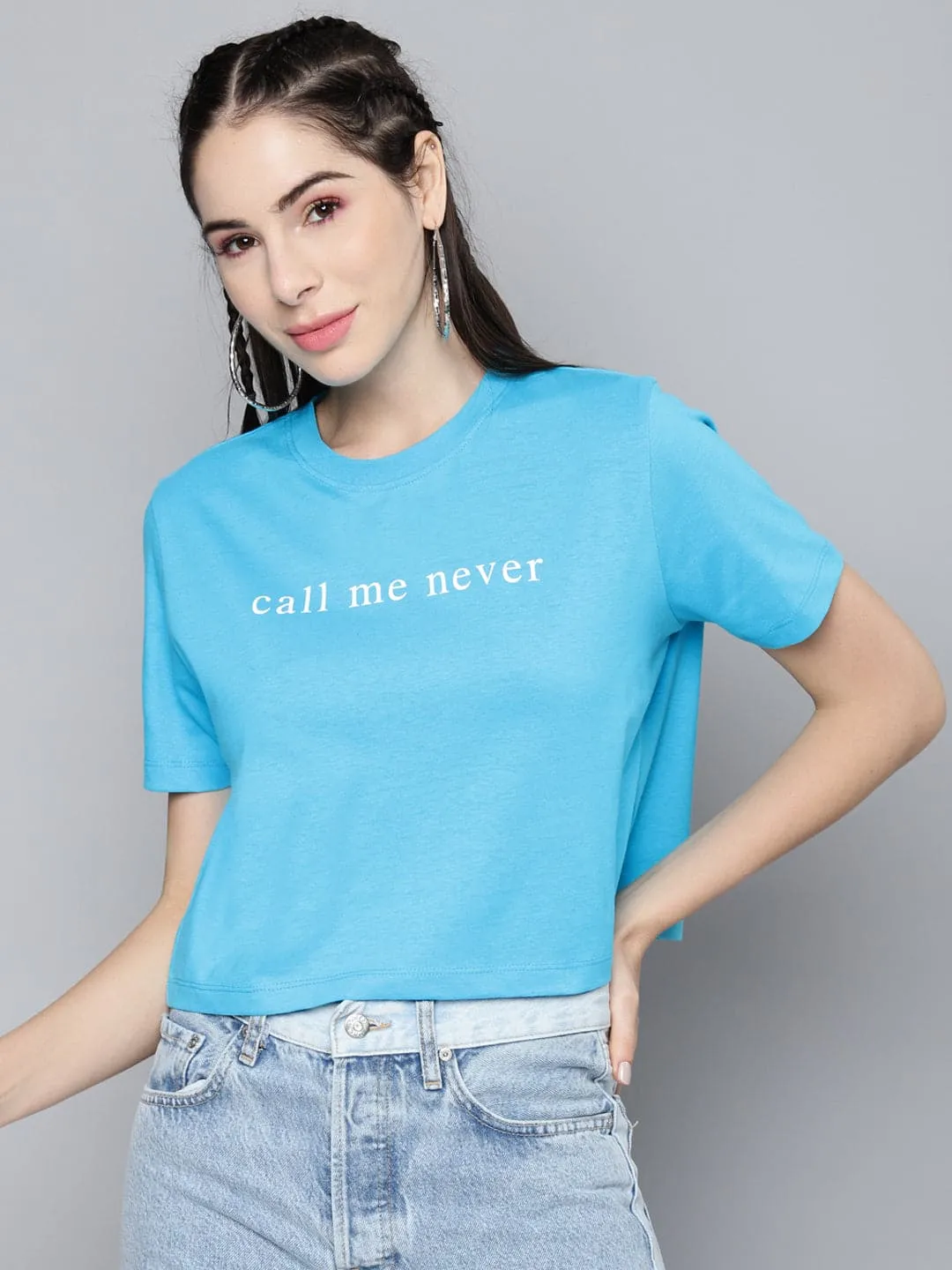 Blue Call-Me-Never Crop Boxy T-Shirt