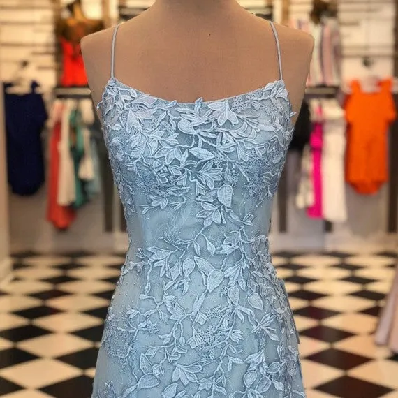 Blue Lace Prom Dress Long, Prom Dresses, Evening Dress, Dance Dress, Graduation School Party Gown, PC0418