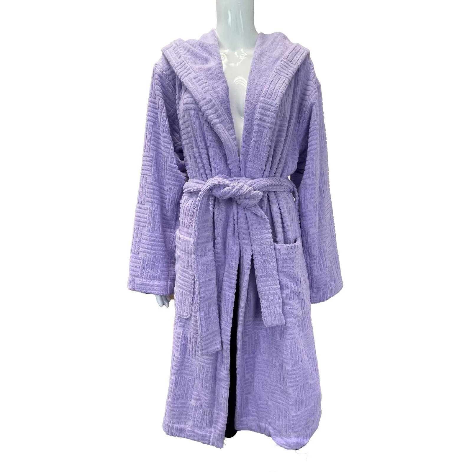 Bottega Veneta NEW Lavender Purple Hooded Intreccio Pattern Bathrobe Unisex M