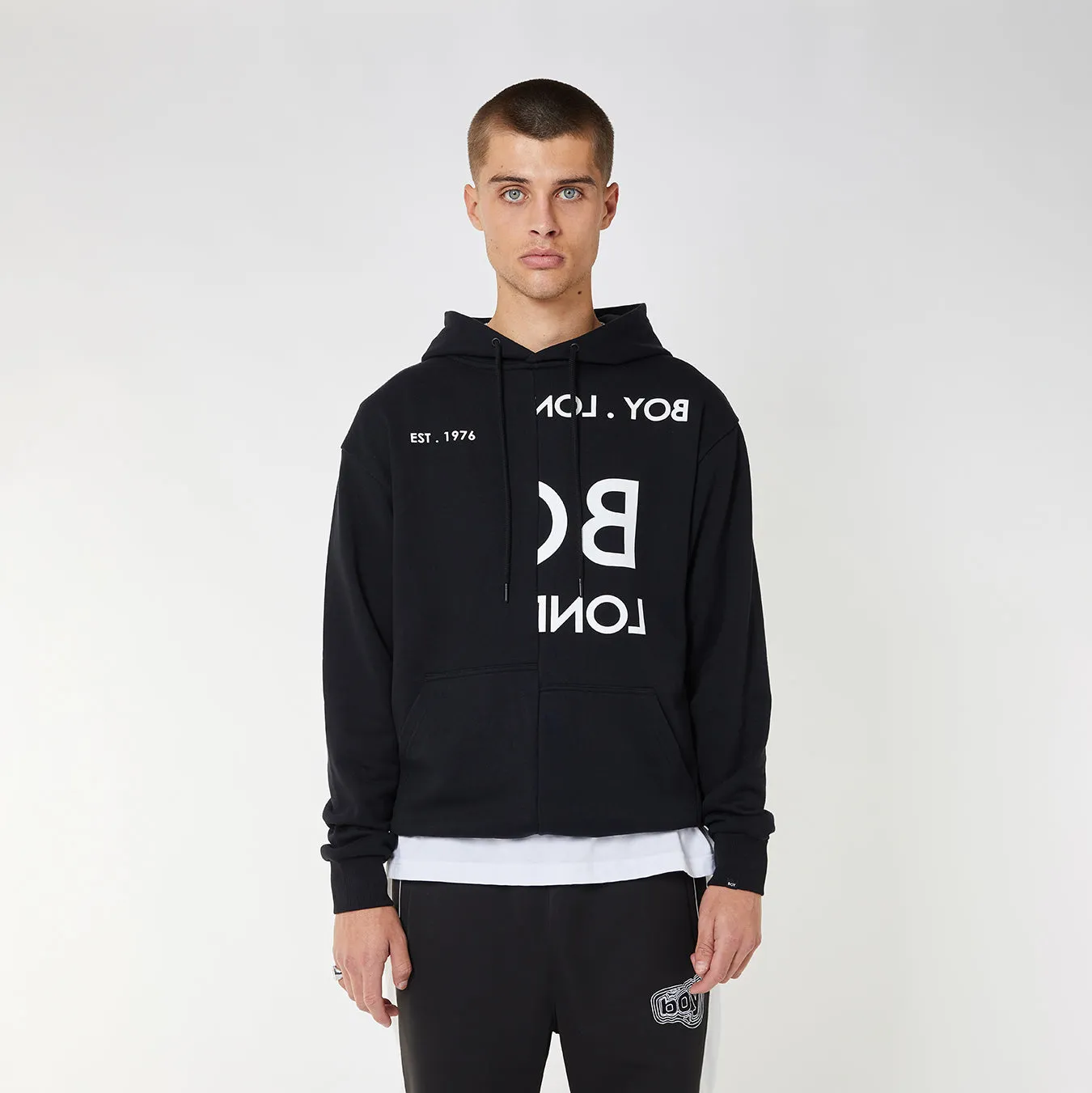 BOY EAGLE TYPO EMBROIDERY HOODIE - BLACK