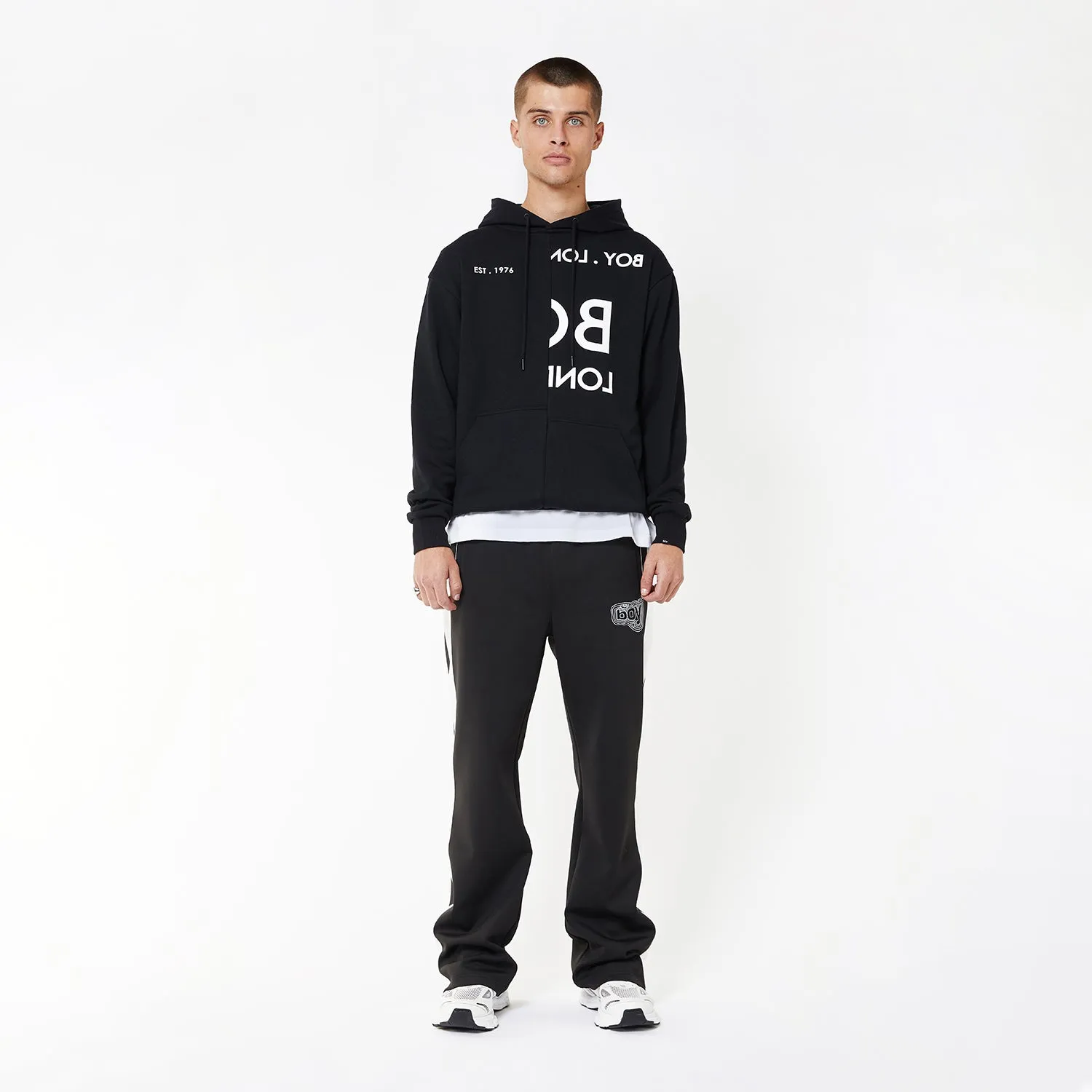 BOY EAGLE TYPO EMBROIDERY HOODIE - BLACK