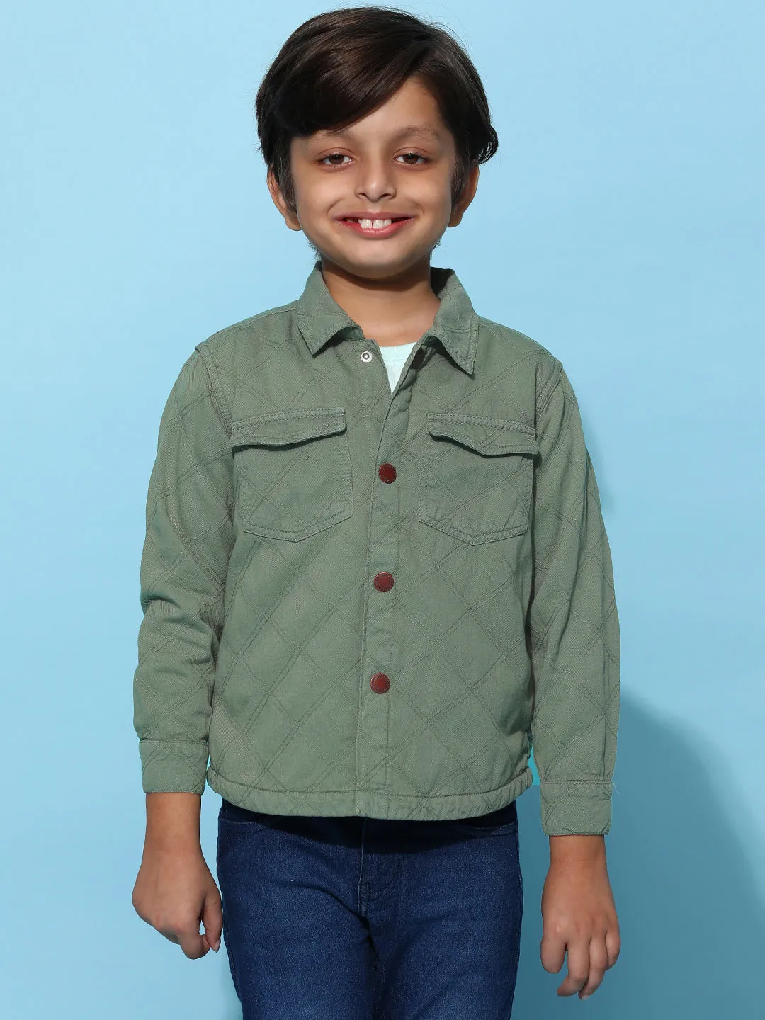 Boy Olive Cotton Solid Shacket