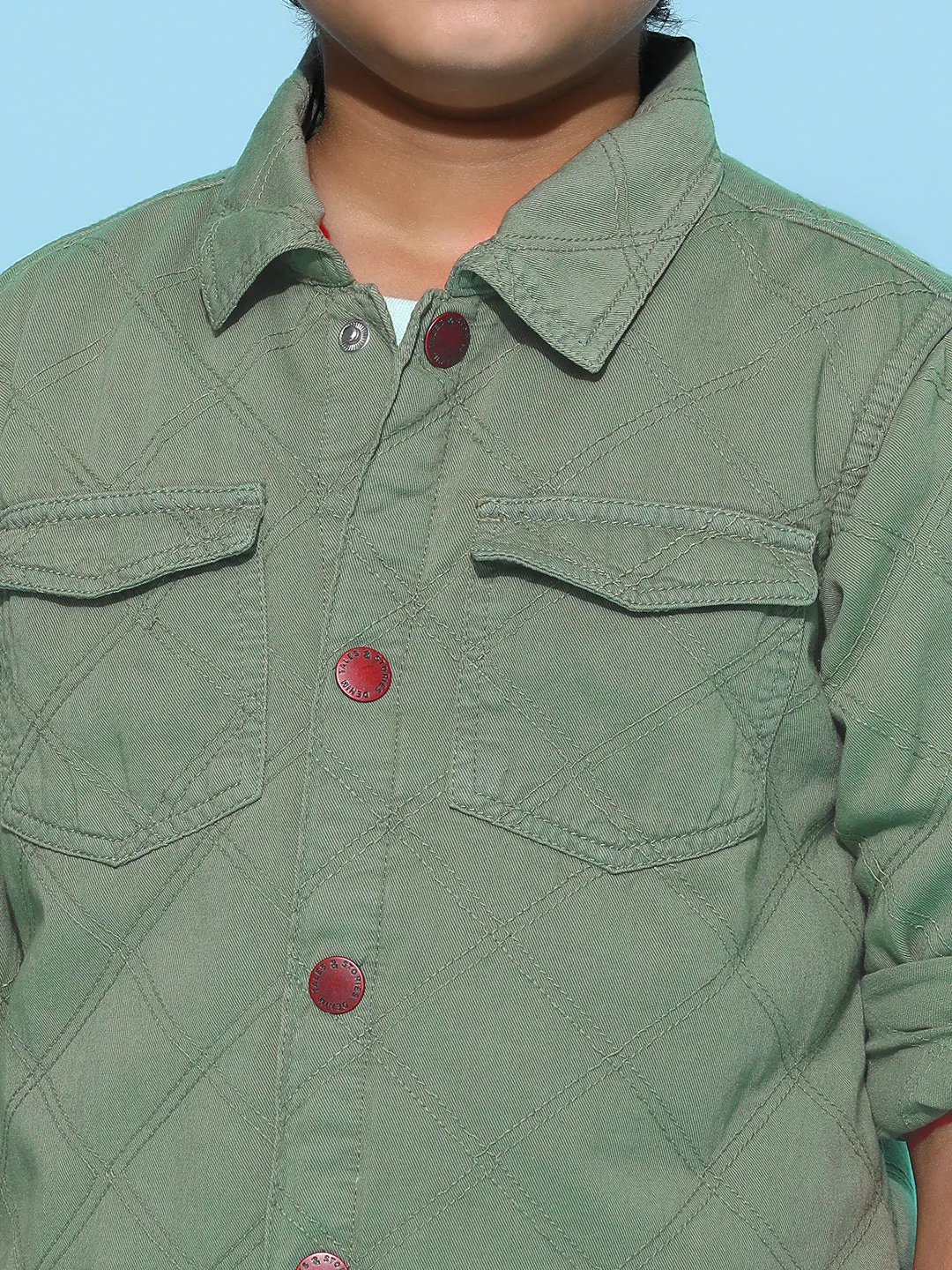 Boy Olive Cotton Solid Shacket