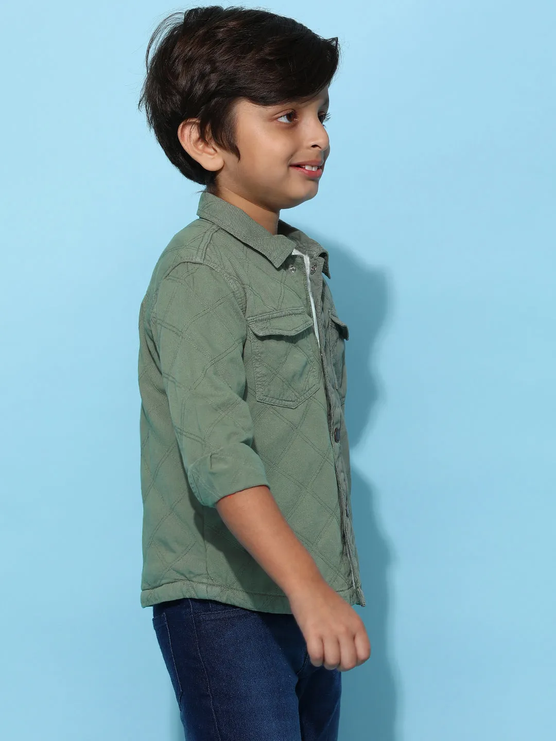 Boy Olive Cotton Solid Shacket