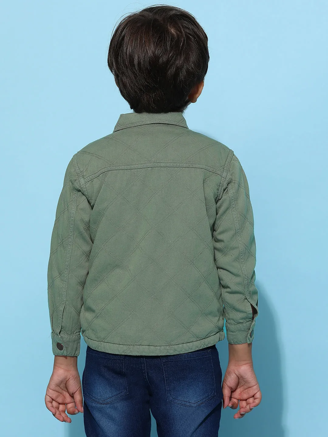 Boy Olive Cotton Solid Shacket