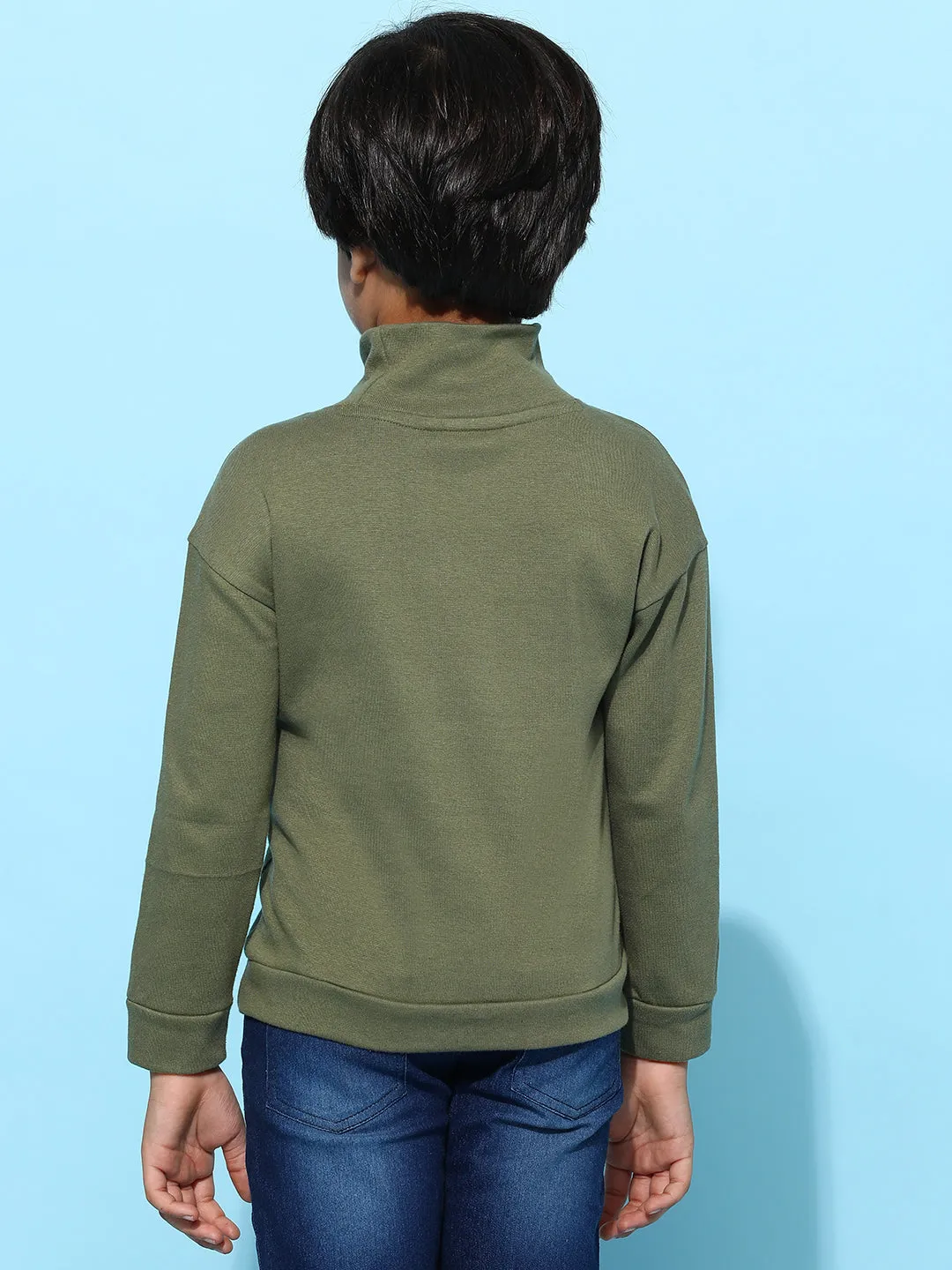 Boys Olive 100% Cotton Oversized Solid T-shirt