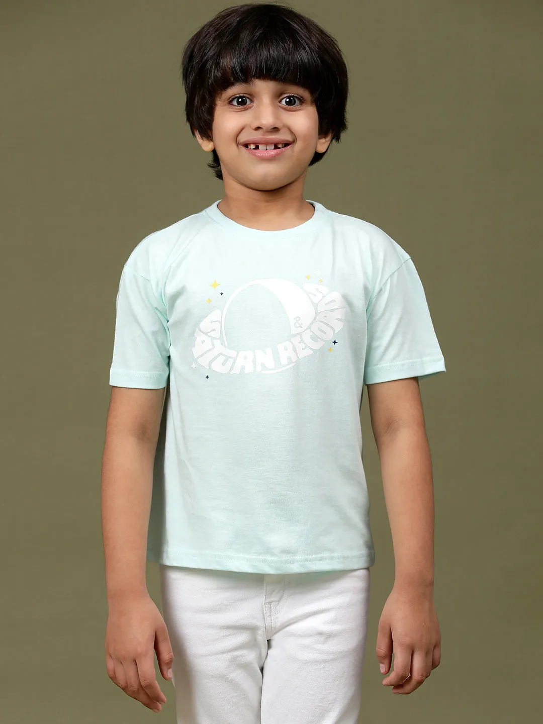 Boys Sky Blue 100% Cotton Printed T-shirt