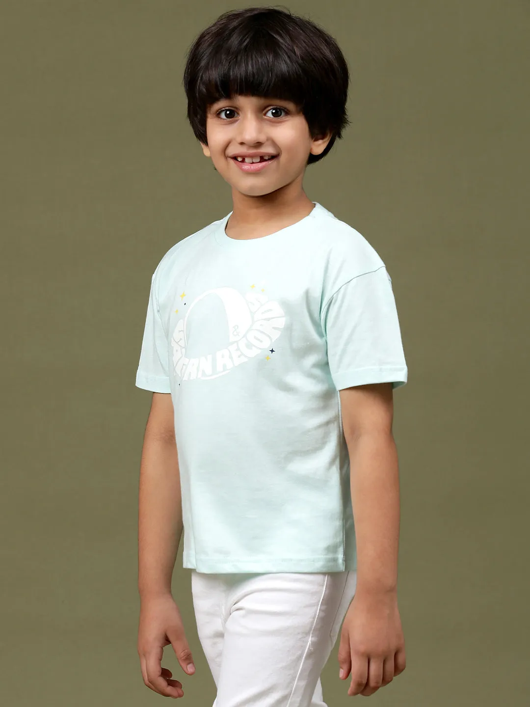 Boys Sky Blue 100% Cotton Printed T-shirt