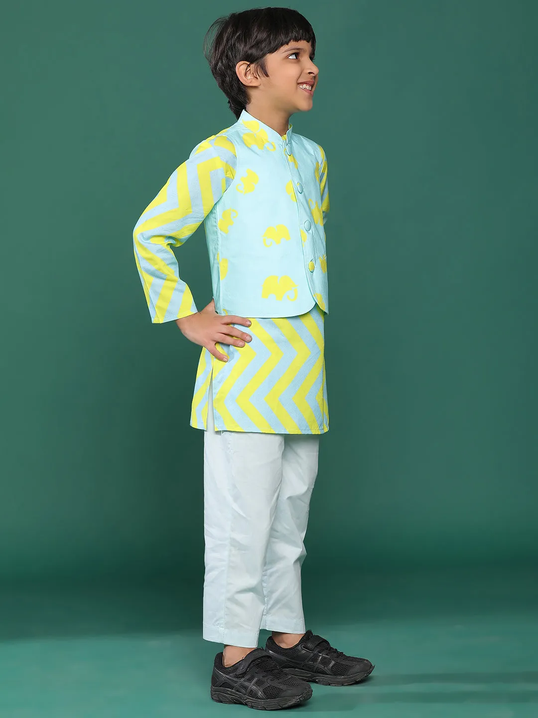 Boys Viscose Sky Blue Printed Kurta Set