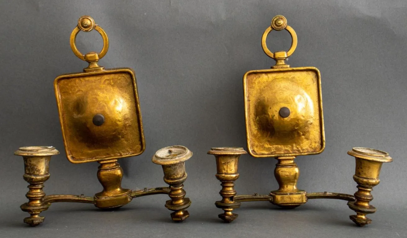 Brass Arts and Crafts Style Two Light Sconces