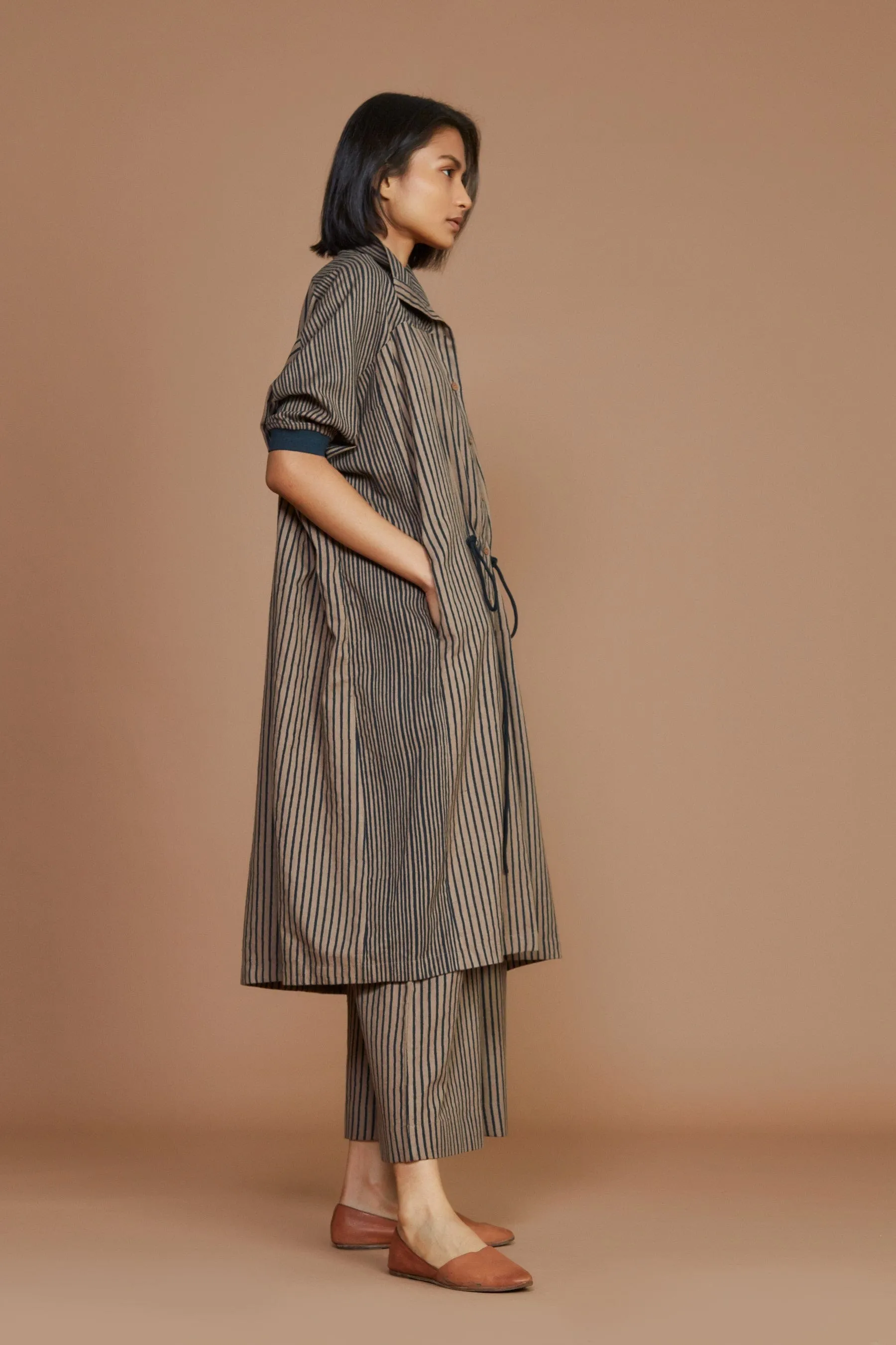 Brown With Charcoal Striped Kaftan Dress