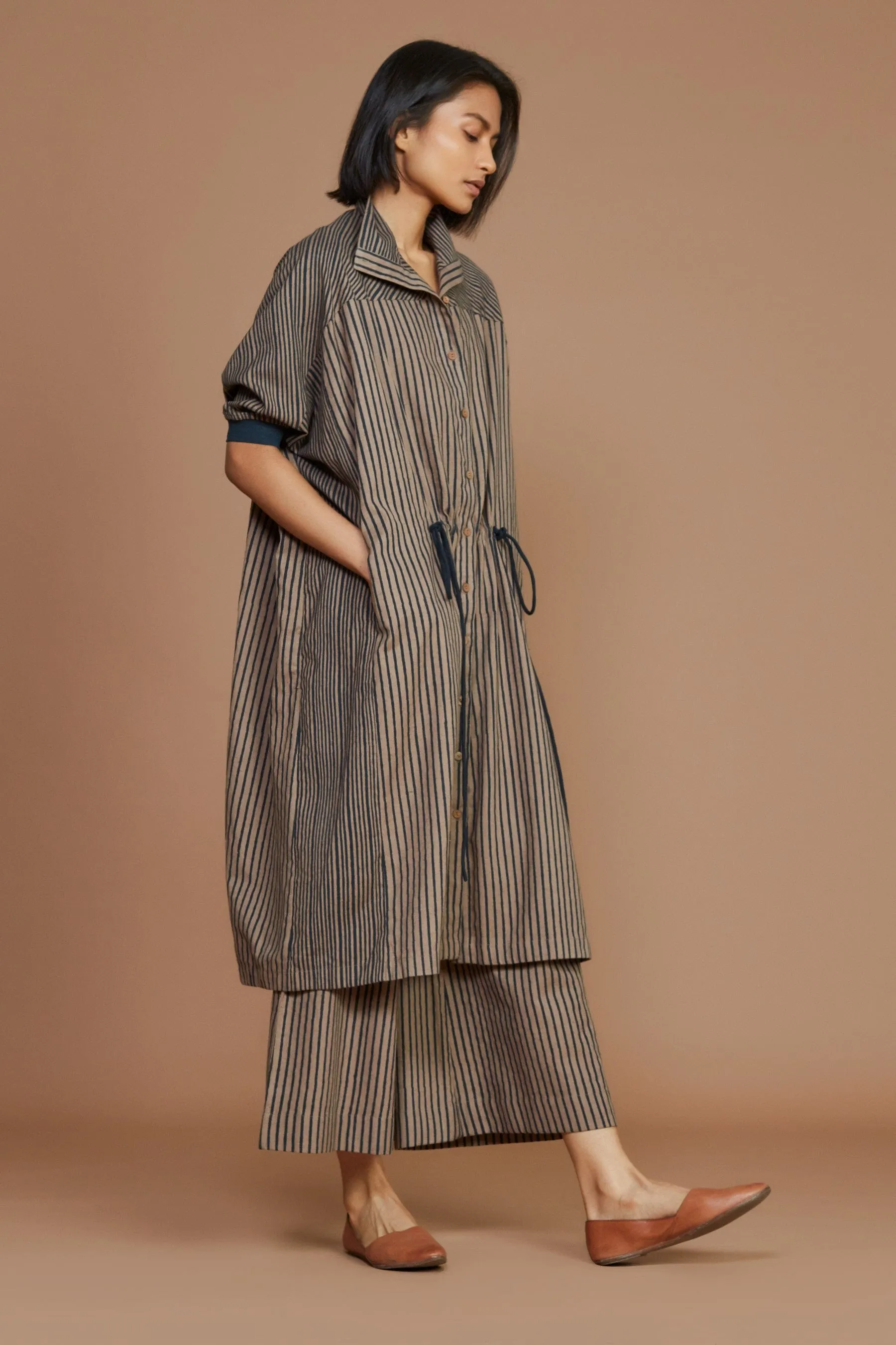 Brown With Charcoal Striped Kaftan Dress