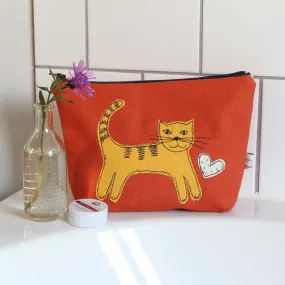 cat - embroidered make up bag