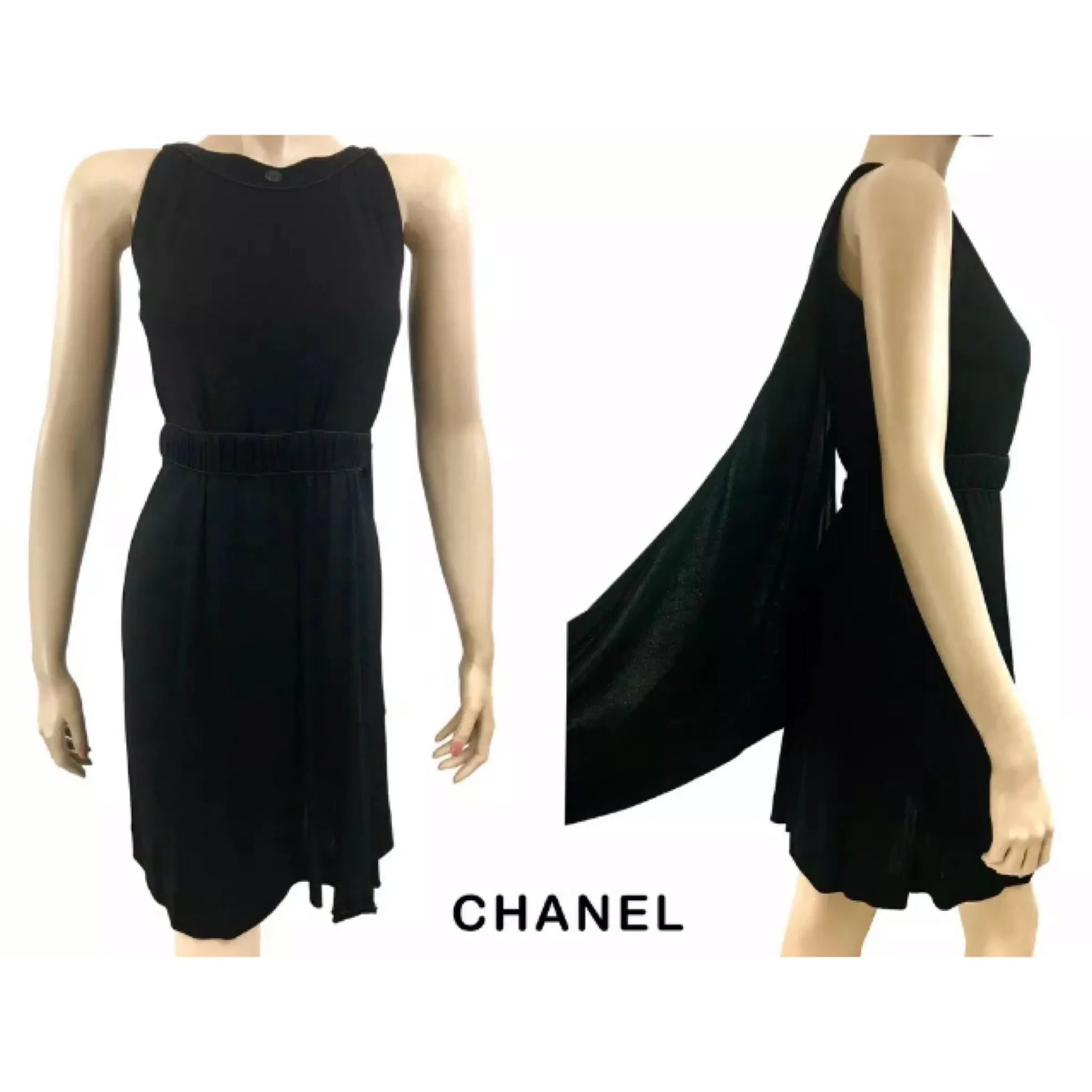 Chanel 09P Black Sleeveless Dress with Cape Scarf Size US6 | FR36