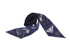 CHANEL TWILLY SCARF CAMELLIA REVIRSIBLE BLUE SILK WITH BOX